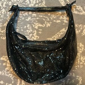 Jana Feifer sequin black bag 14 inches wide by 17 inches strap to bottom of bag